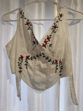 Embroidered White Rose Corset Crop Top